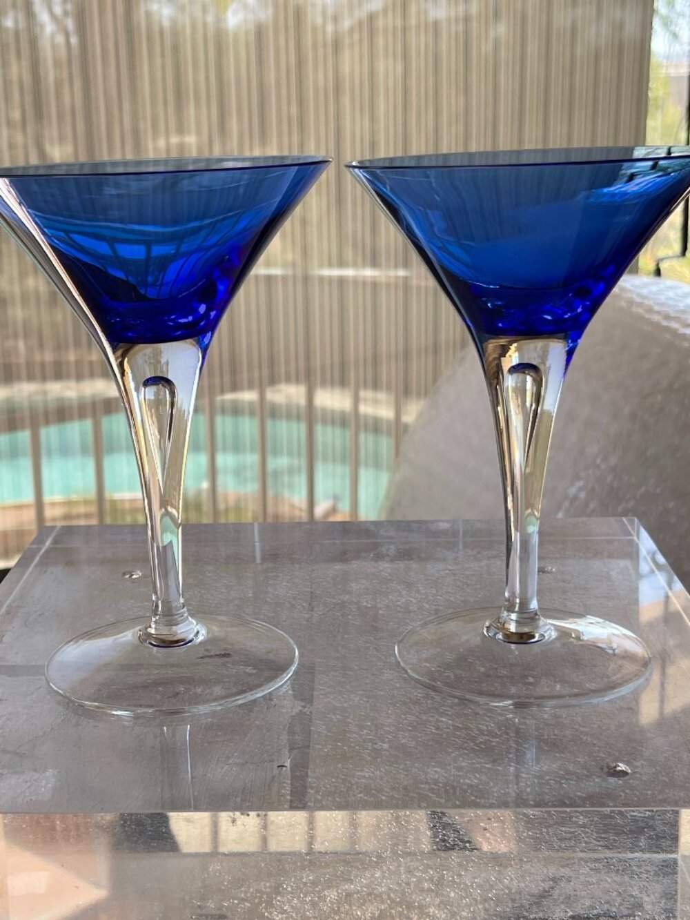 Contempory Sweden Stockholm Block Blue & Clear Martini Glasses - Pair